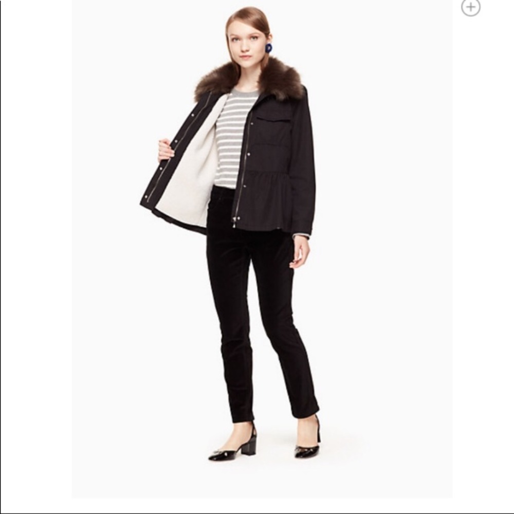kate spade faux fur trim military jacket - Picture 6 of 8